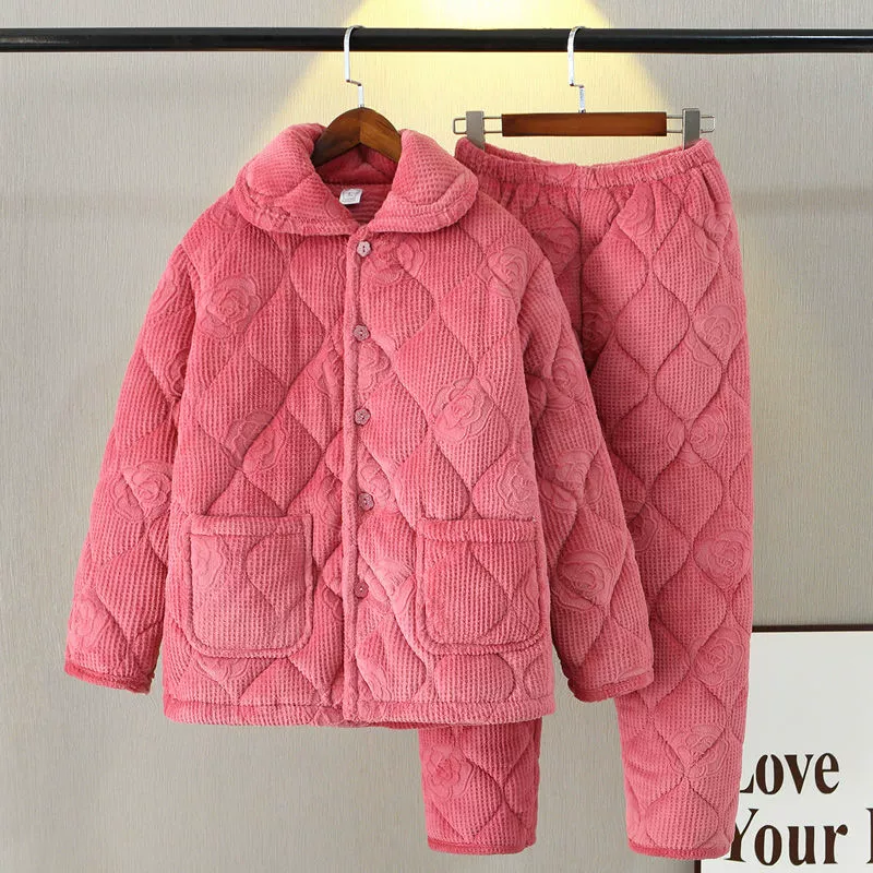 Осенняя и зимняя фланелевая пижама женская ватная толстая толстая коралловой бархатная куртка для пожилых людей