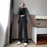 300斤特大码女装胖mm松紧腰直筒牛仔长裤2025春秋新款高腰阔腿裤，女装牛仔裤，变形策服饰