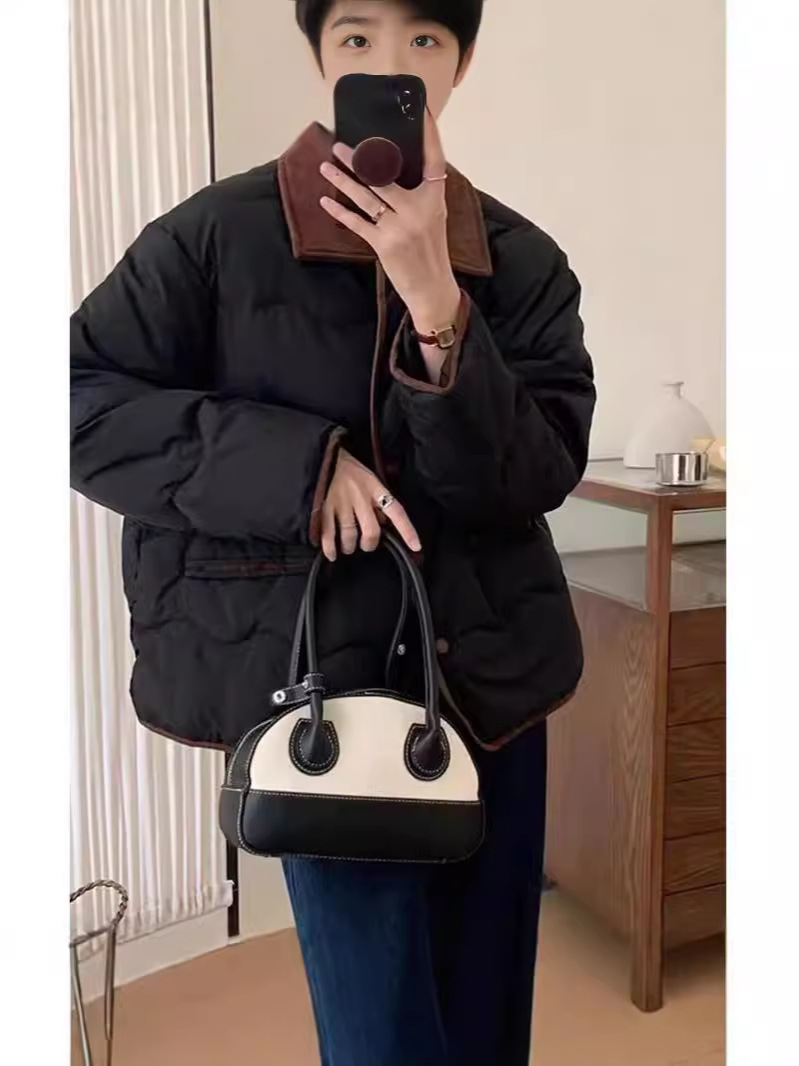 Women's Cotton-padded Coat Short Design Fleece Contrast Lapel Loose Bread Suit New Winter College Style Coat Cotton-padded Coat
