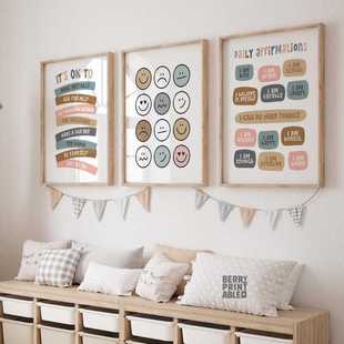 Cartoon Expression English Positive Mental Health Education Classroom Kidsren's Room Decoration Frameless Hanging Painting Core Poster