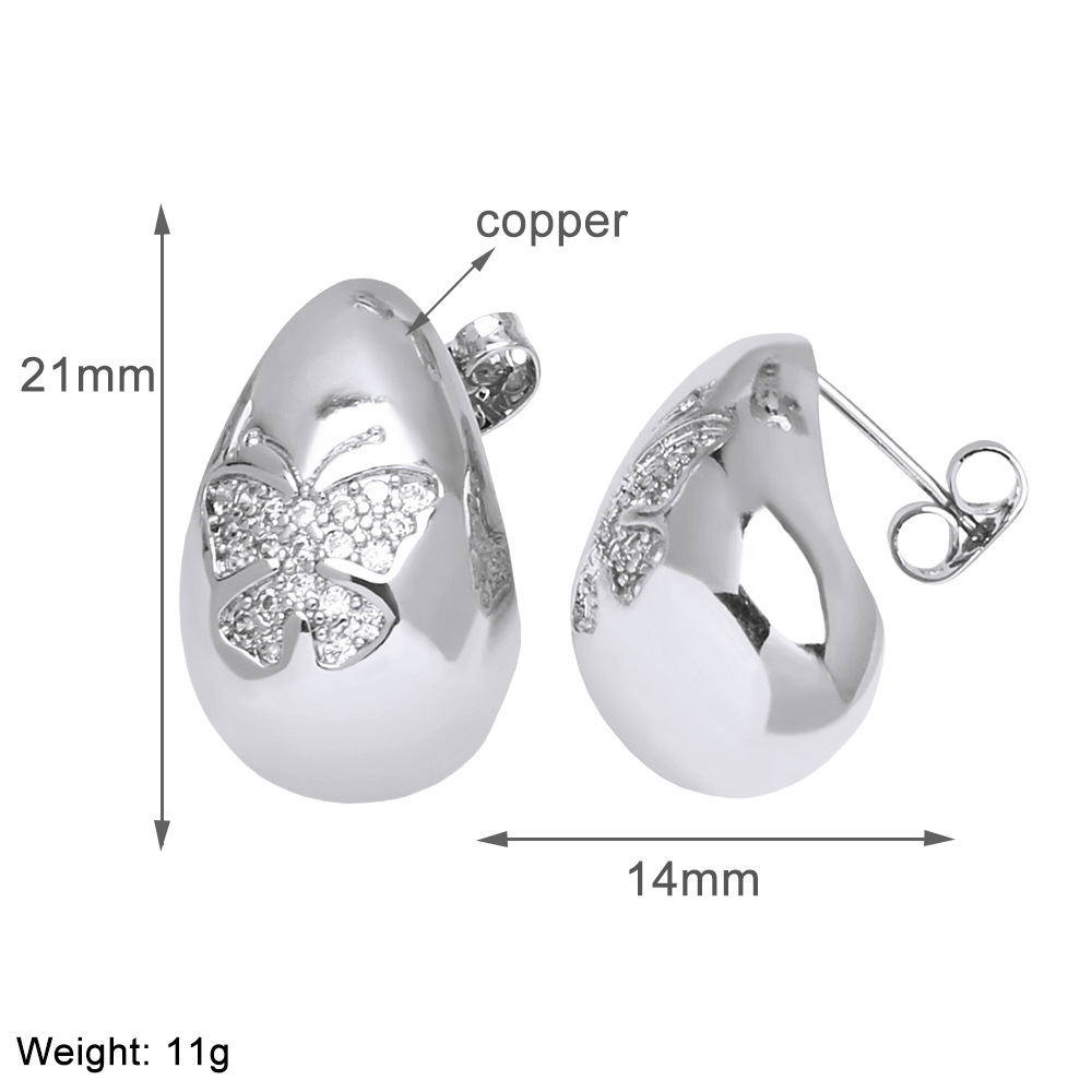 1 Pair Simple Style Water Droplets Plating Copper Zircon 18K Gold Plated Ear Studs display picture 5