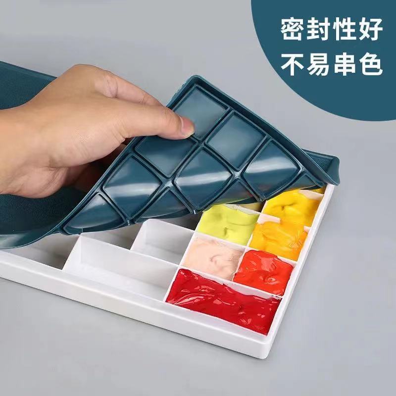 塑料軟蓋調色盒 硅膠帶蓋翻蓋透明長方形12/24/36格調色盤顏料盒