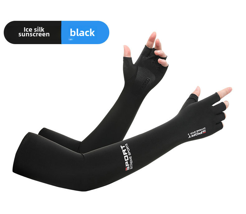 Summer sun protection oversleeve men's UV protective gloves women's thin ice silk gloves outdoor riding ice sleeve arm protection cover_viptrois.com