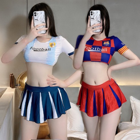 Lencería sexy fútbol bebé sexy dinámico estudiante uniforme tentación traje dividido cos traje de porristas