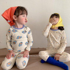 Children's boneless autumn clothes and long trousers, Korean style home clothes sets, spring, autumn and winter thermal underwear, men's and women's baby pajamas