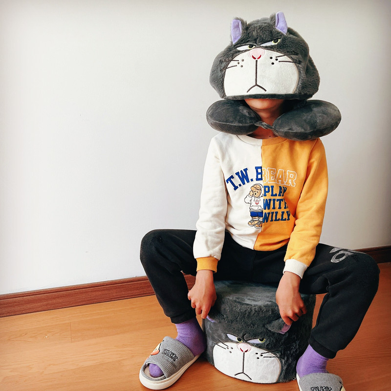 Cute Fat Cat Lucifer Bad Cat Cartoon Shoe Changing Stool Small Stool Hooded U-Shaped Pillow Children's Day Birthday Gift Cute Fat Cat Lucifer Bad Cat Cartoon Shoe Changing Stool Small Stool Hooded U-Shaped Pillow Children's Day Birthday Gift