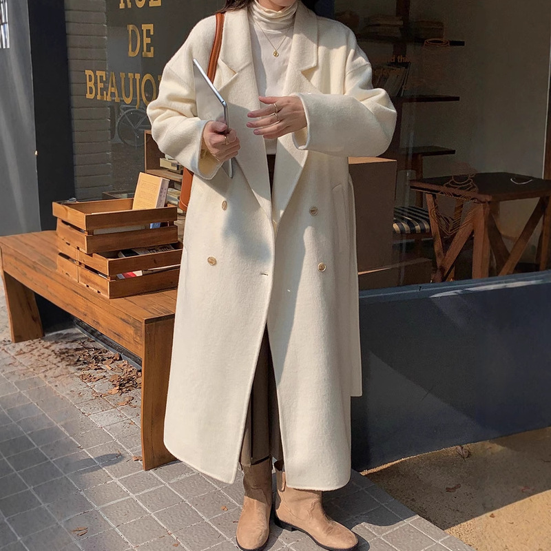 6671 High-End Mohair Double-Sided Extra-Long Cashmere Coat for Women, Loose Fit, Slimming, Lazy Style Woolen Coat