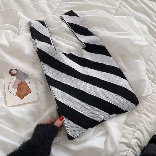 2024 spring and summer new women's bag Korea Dongdaemun ins striped wool knitted shoulder bag armpit bag