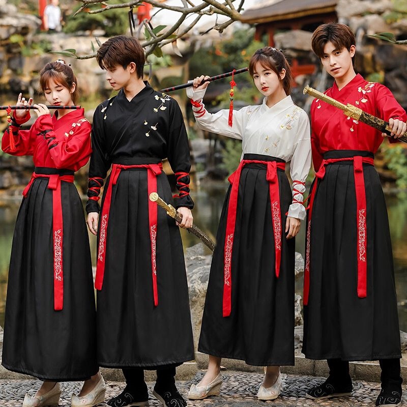 Hanfu Couple Style Embroidered Cross-Collar Outfit for Men and Women, Wei and Jin Dynasty Style, Red and Black Warrior Costume, Performance Outfit, Class Uniform, Ancient Graduation Photo Hanfu Couple Style Embroidered Cross-Collar Outfit for Men and Women, Wei and Jin Dynasty Style, Red and Black Warrior Costume, Performance Outfit, Class Uniform, Ancient Graduation Photo