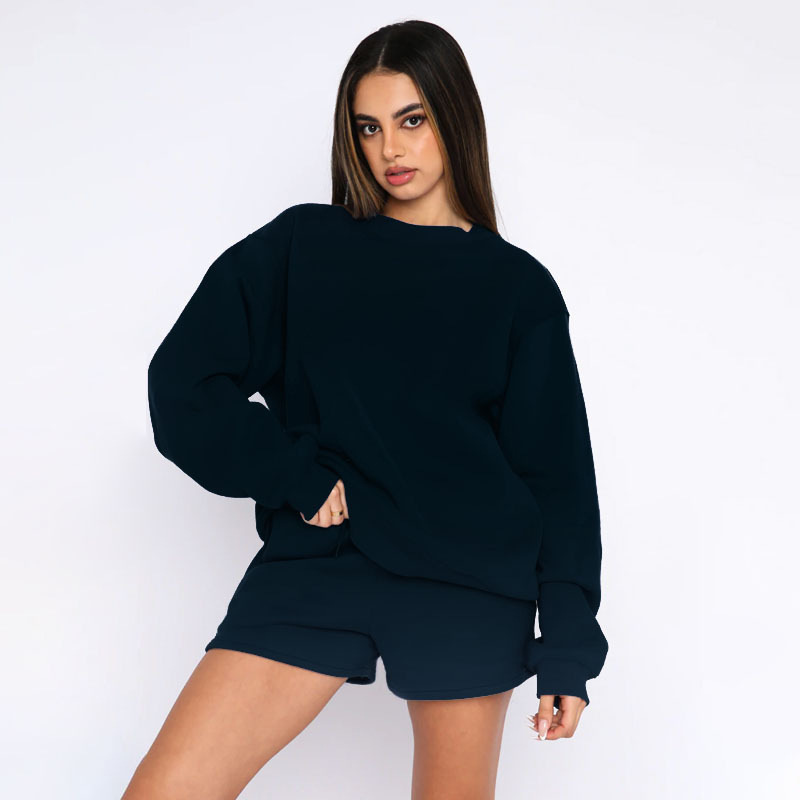 Women's Round Neck Pullover Sweatshirt Long Sleeve Solid Colour_voghion.com