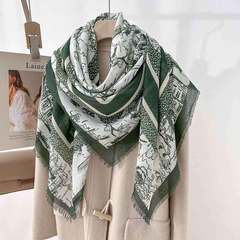 Nicho coreano retrógrado flor flor impresión toallas cuadradas de alta sensación desmontable toallas cuadradas de moda otoño-invierno