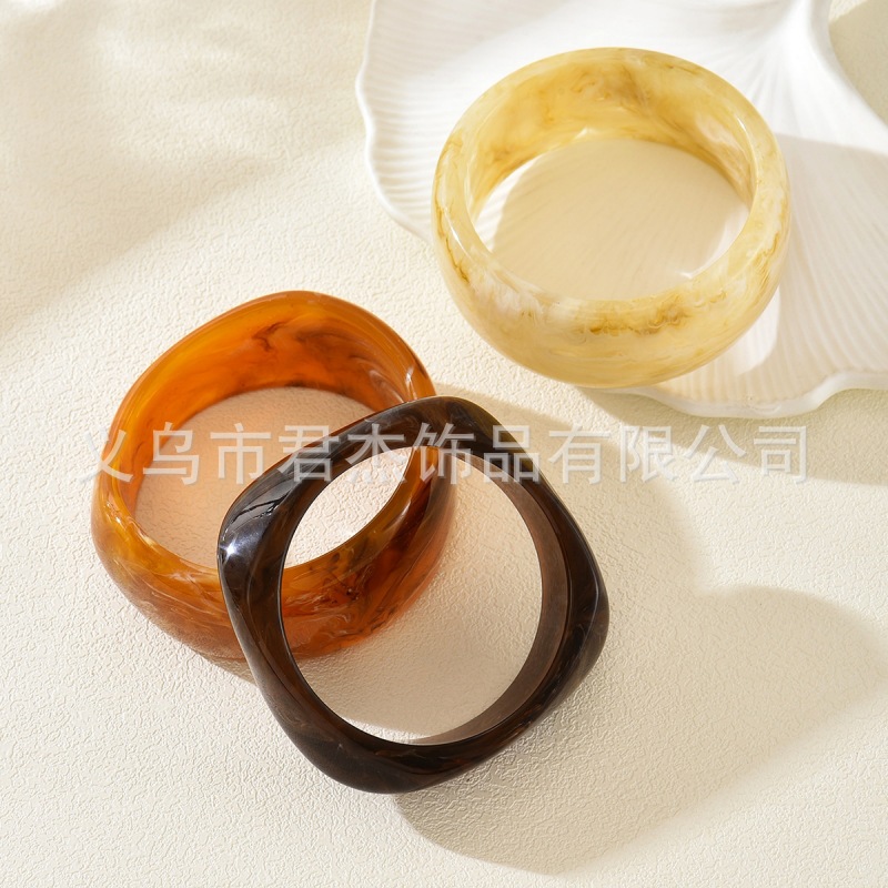 Cross-Border Irregular Resin Bracelet Set Niche Design European and American Exaggerated Bracelet High-End Non-Fading Wide Bracelet 3