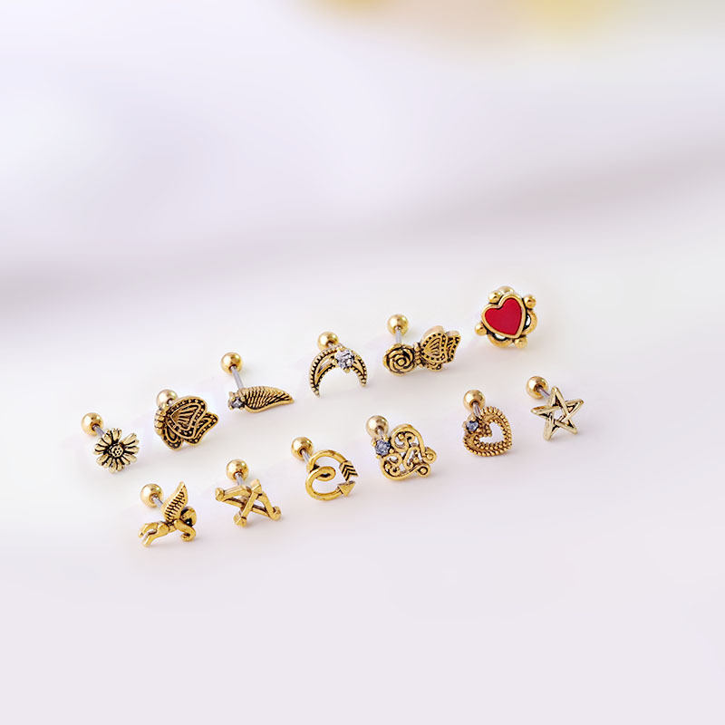 Women'S Gender Plating Design Ear Cartilage Rings & Studs Retro Flower 316L Stainless Steel Copper Plating