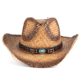 亚马逊ebay跨境欧美西部爵士帽复古民族风拉菲草帽遮阳太阳帽子