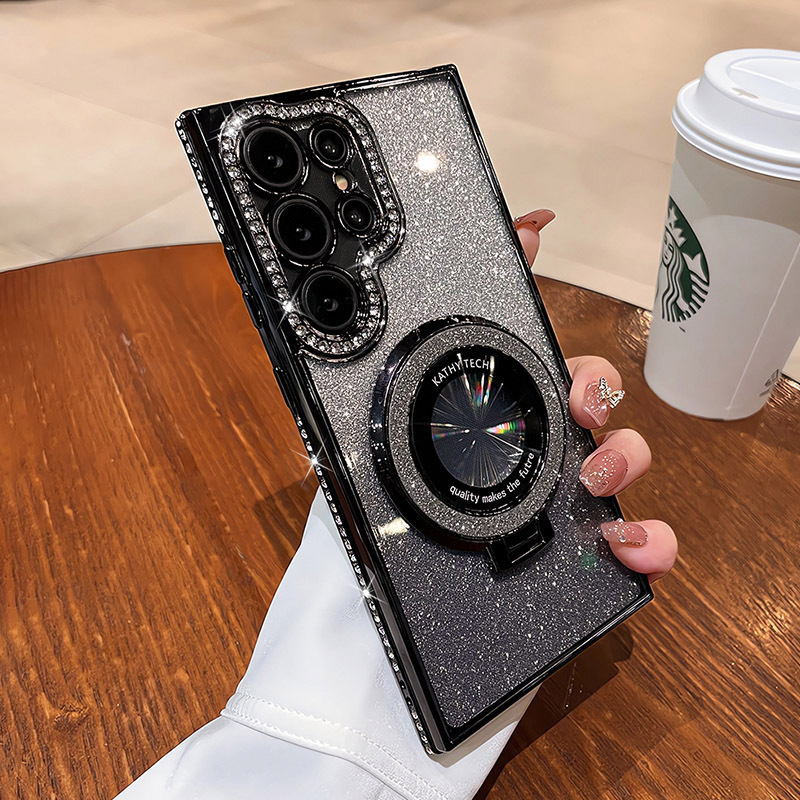 サムスン S25 保護ケース S22 サイドドリル携帯電話ケース s24 透明ラインストーン磁気ホルダー A56 落下防止グリッターに適しています|undefined