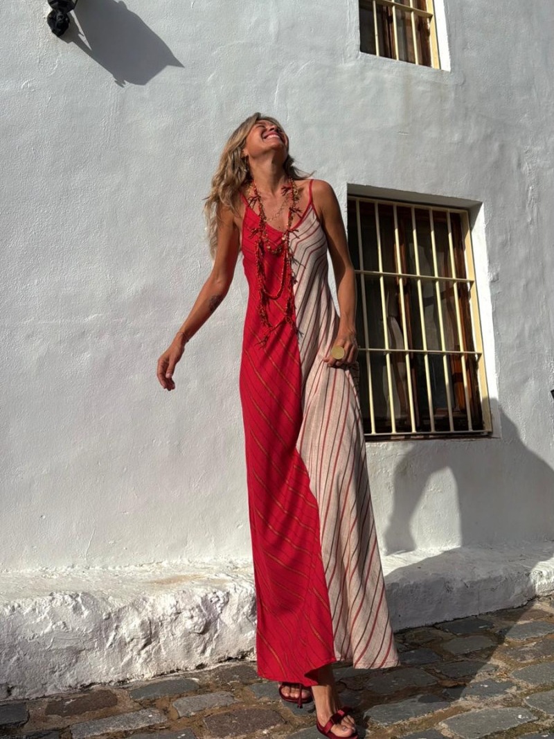 Dress Internet Celebrity Same Color Matching Printed V neck Cami Dress