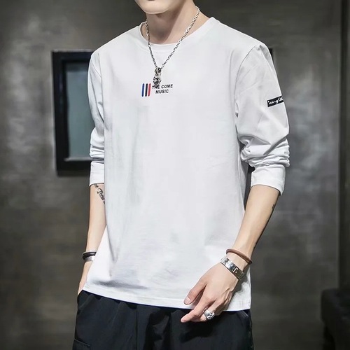 Men's Long-Sleeve T-Shirt - Autumn/Winter New Arrival, Ins Trendy Casual Round Neck Solid Color Long-Sleeve T-Shirt for Men