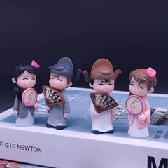 可愛古風情侶 微景觀造景車載中控台擺件 國潮文創手辦鑰匙扣公仔