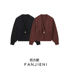 ZR外国貿易卸売り欧米風女装新ファッションvネック金色ボタン飾り長袖ショートセーター