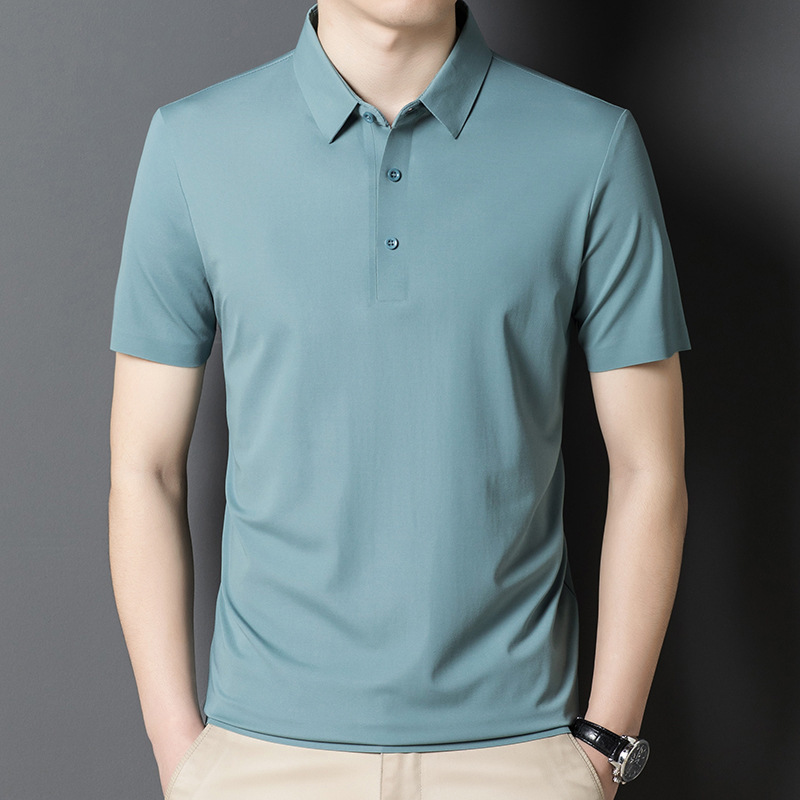 Counter genuine goods Mulberry Silk POLO Shirt Men's 2024 Summer Casual Loose Ice Silk Men's Top Non-Ironing POLO Shirt