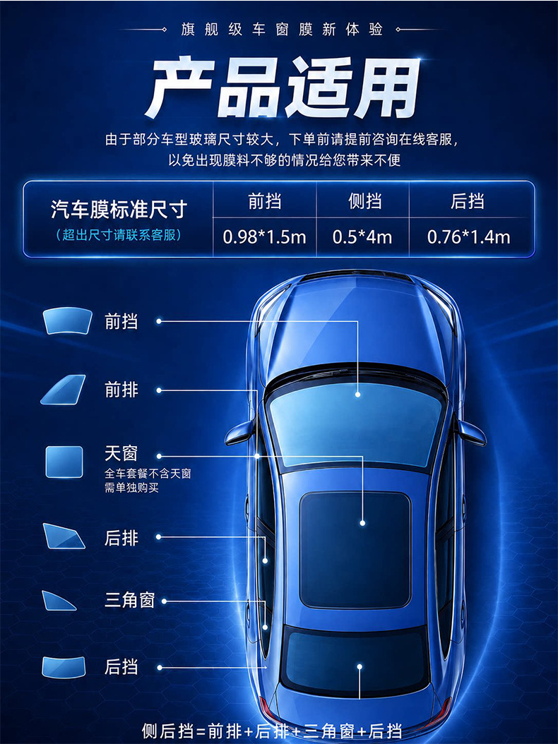 Car Glass Film, Explosion-Proof, Heat-Insulating, Sun Protection, Black Privacy Film for Vans, Sedans, and Trucks, Self-Adhesive