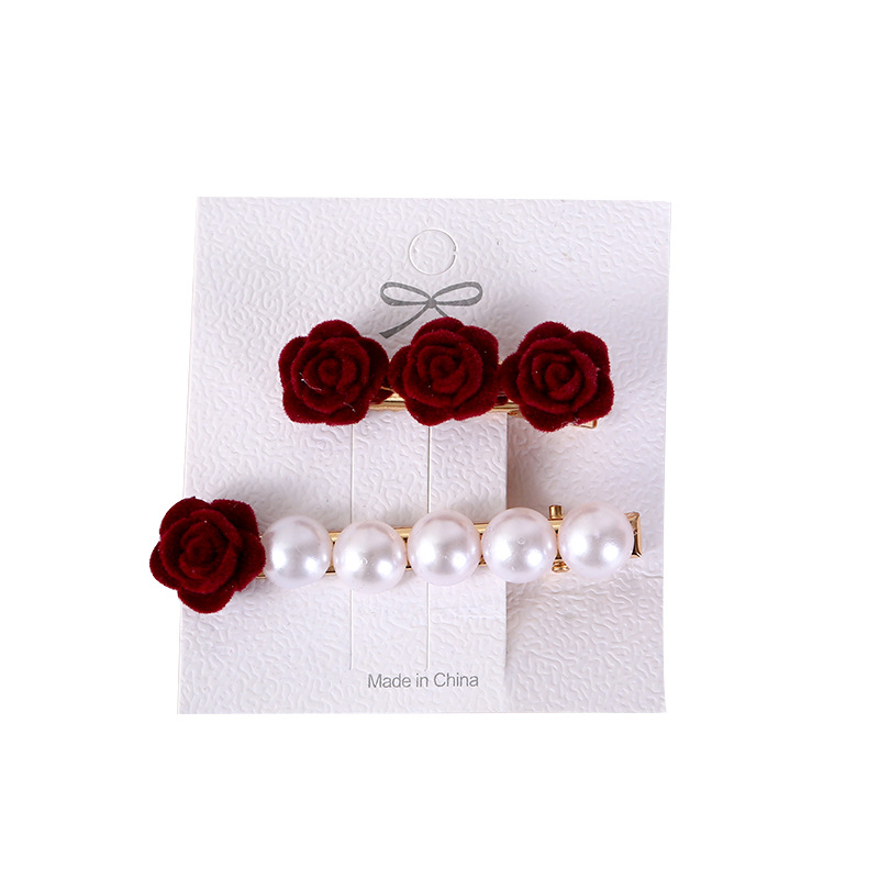 Clip de cabello de seda roja de flores de flores de cerveza roja de patito temperamento universal de la niña retro otoño invierno frisa clip