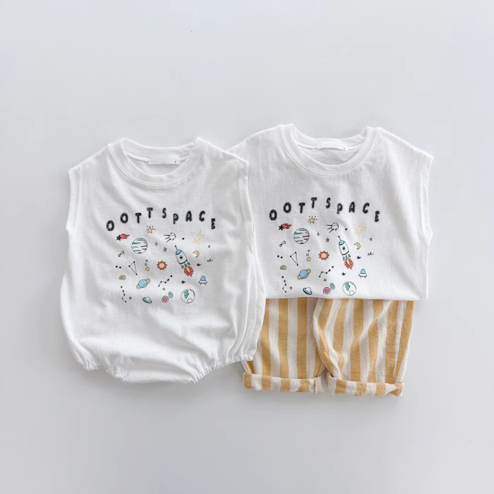 INS estilo coreano bebé algodón Galaxy universo mameluco de manga corta ultrafino suave bolsa pedo mono verano solo T top