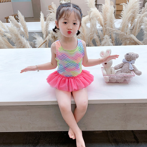 Foreign trade children's swimsuit cute little princess swimsuit  new style girls' one-piece mermaid swimsuit