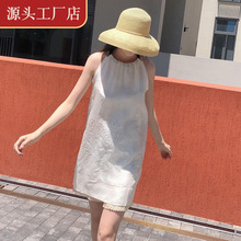 出入高档场无压力 刺绣亮片 挂脖重工真丝欧根纱连衣裙