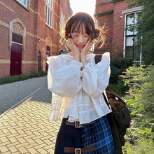现货 秋季新款韩国东大门女装fl*tta法式甜美泡泡袖木耳边白衬衫