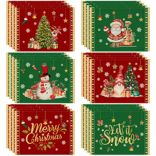 Cross Border Christmas Cotton Linen Print Placemat Linen Solid Color Snowman Holiday Santa Claus Decorative Dining Table Insulation Mat