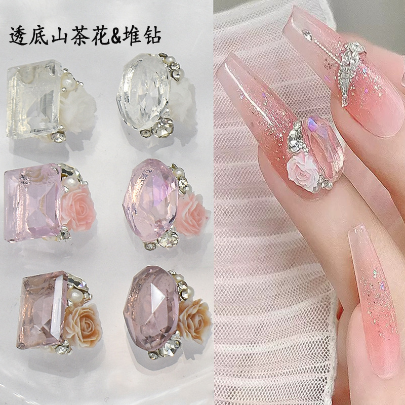 New Manicure Crystal Pile Diamond Jewelry Ice Transparent Color Super Flash Sugar Cube Right Angle Pigeon Egg Rose Nail Decoration Finished Product