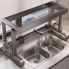 キッチンシンク排水ラック グレー 厚型 食器洗い台用食器収納ラック 多機能食器棚 家庭用