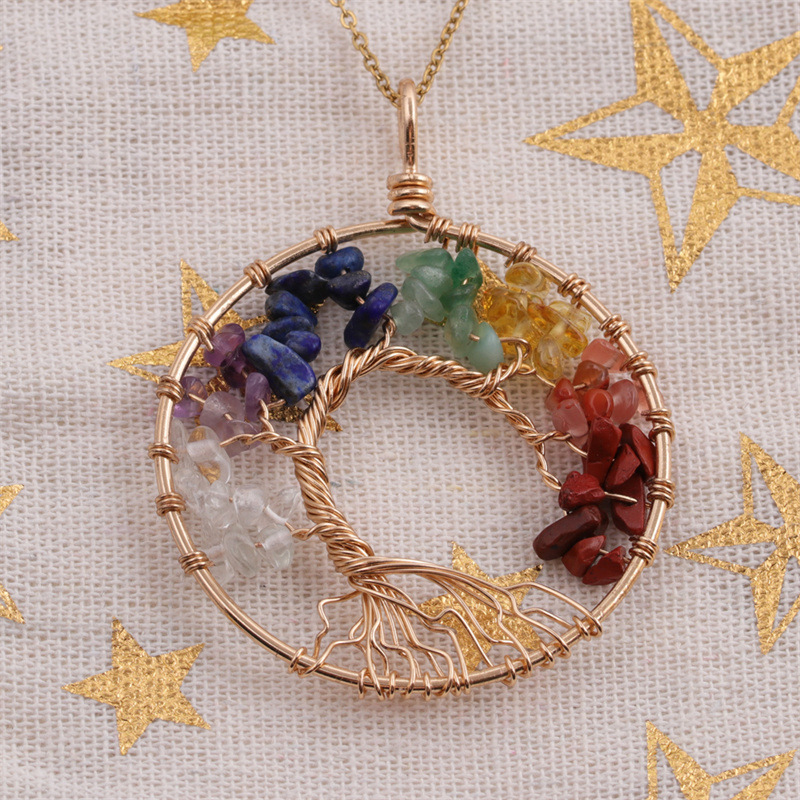 Fashion Simple Geometric Chakra Colorful Crystal Tree Necklace Wholesale Nihaojewelry display picture 4