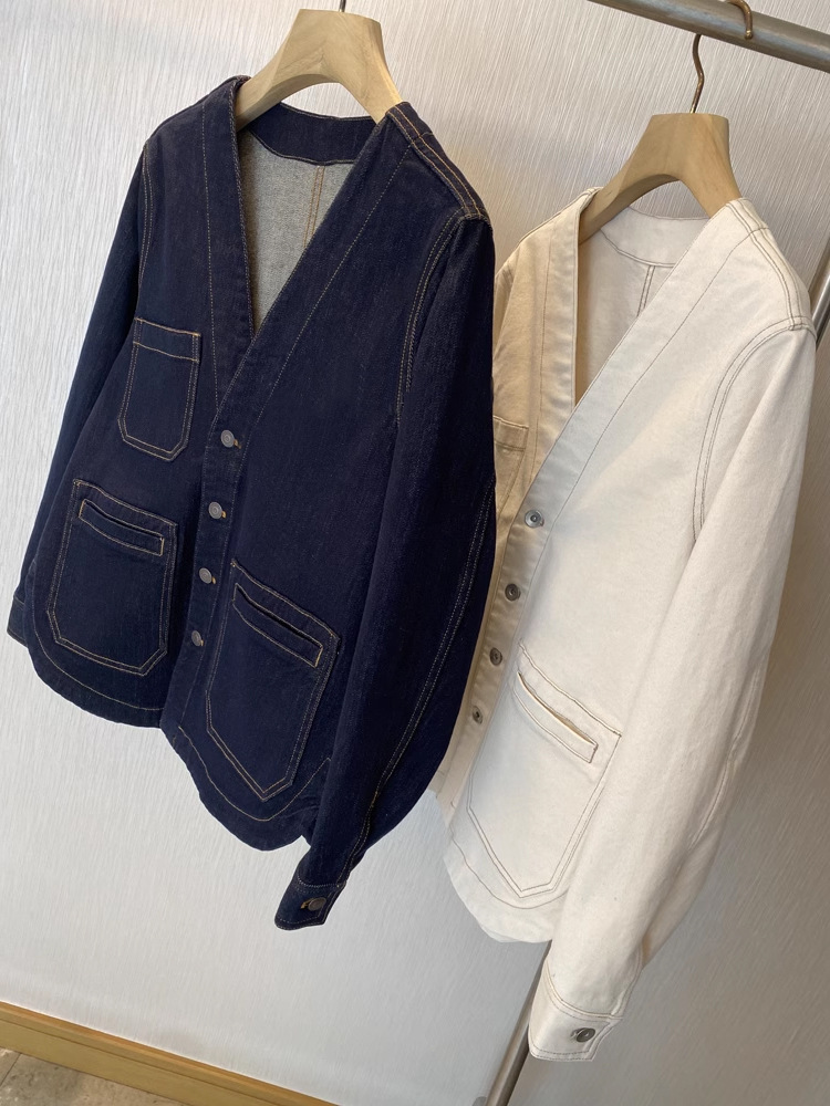 高級チャネル商品!! 純Z ~ 、その * 小衆デザイン三ポケット酵素水洗vネックデニムジャケット女春