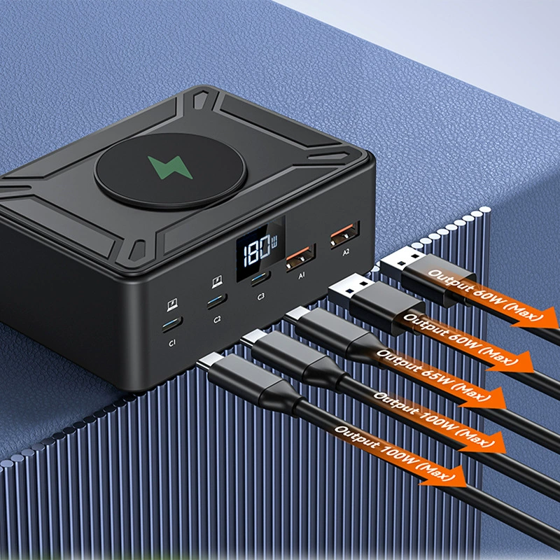 Умный адаптер с цифровым дисплеем PD100W настольный многопортовый зарядный блок с беспроводной зарядкой 190W, нитрид галлия, мультипортовый зарядник