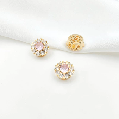 Zərgərlik ara hissələri | Spacer Beads Handmade Double-Row Pearl - style-12-pink-zirconium-130mm-gold