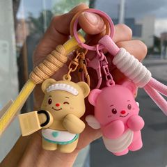 新しいバターベア漫画キーホルダーかわいいバッグペンダントカップル車のキーチェーン人形クレーン小さなギフト