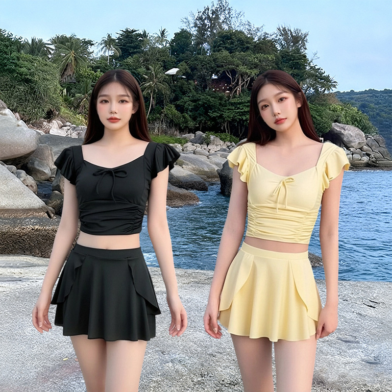 New Conservative Split Skirt Swimsuit for Women, Yellow, Whitening, Pure Lust Style, Covering Flesh, Slimming, Small Breasts, Gathering Hot Springs New Conservative Split Skirt Swimsuit for Women, Yellow, Whitening, Pure Lust Style, Covering Flesh, Slimming, Small Breasts, Gathering Hot Springs