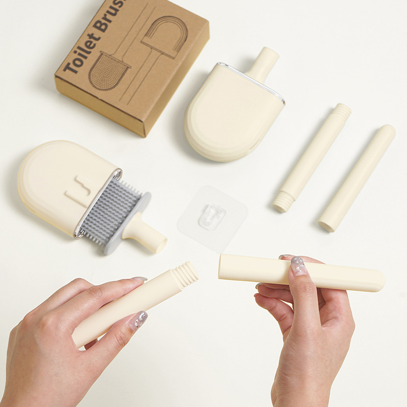 Cepillo de baño de goma suave para uso doméstico, cepillo de limpieza para baño estilo crema con base, cepillo de baño con varilla desmontable al por mayor.