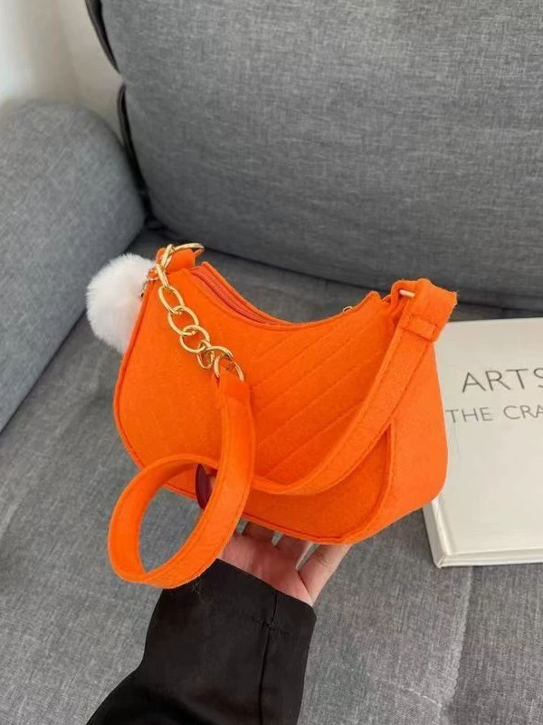 Сумка- Underarm Shoulder Bag, женский западный стиль, стеганая ткань с шармом-пом-пом