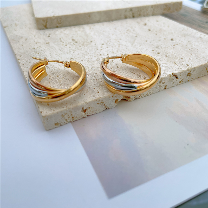 9g Weight Earrings Classification Street Occasion Stainless Steel Material Geometric, Circle Pattern Women'S Gender Round, Ellipse Design Simple Style Style Gold, Silver Color Simple Style Geometric Circle Stainless Steel Round Ellipse Earrings 6