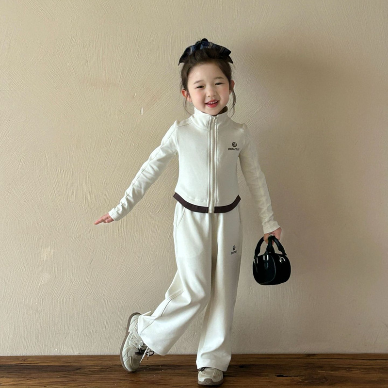 2025 spring new children's clothing Korean children's clothing girls stand collar slim yoga clothing suit coat pants