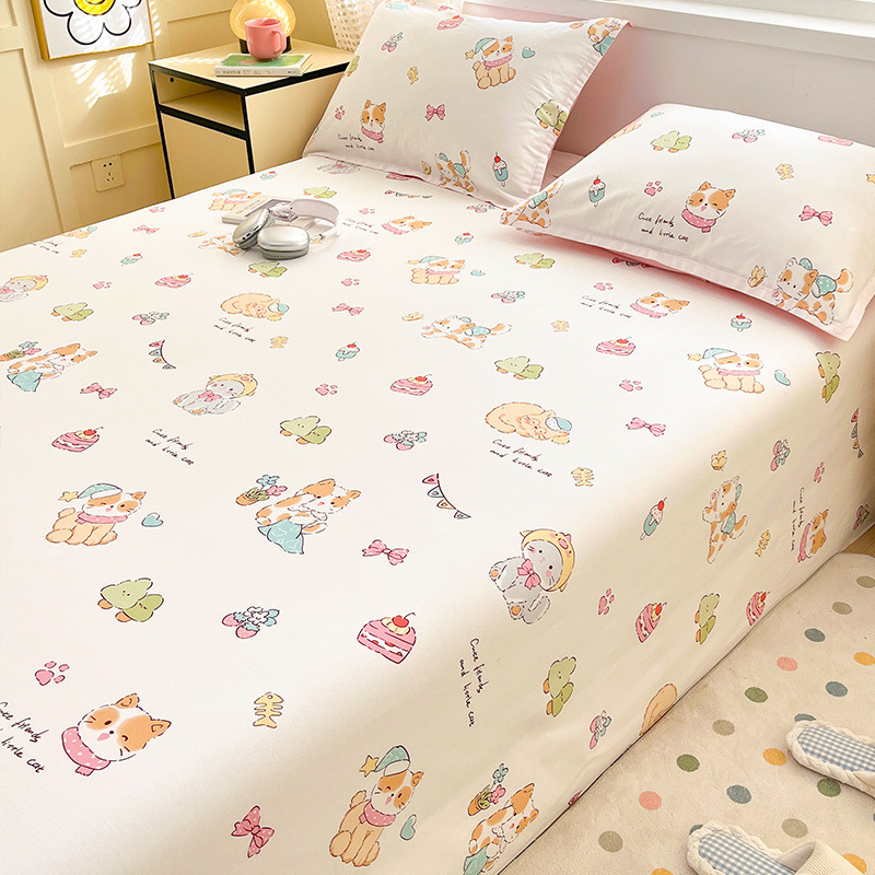 Sábana de algodón grueso de dibujos animados pieza individual 100 algodón dormitorio de estudiantes cama individual de verano pieza de tres piezas doble 1.5