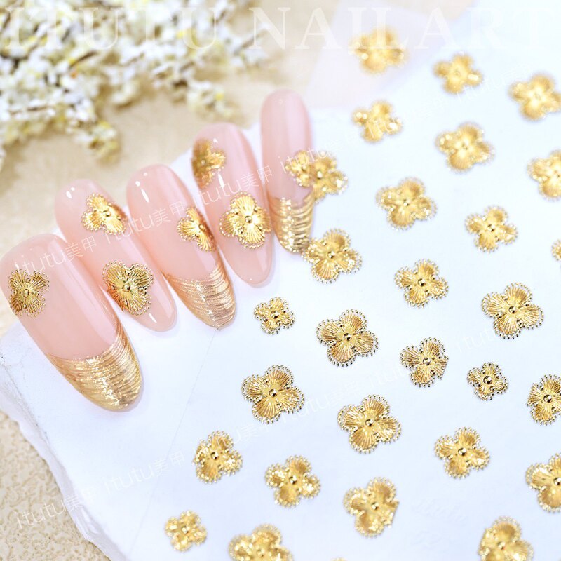 Cross-Border Light Luxury Rich Girl Style Gold and Silver Lucky Four-Leaf Clover Nail Stickers Ins Big Brand Style Nail Stickers Cross-Border Light Luxury Rich Girl Style Gold and Silver Lucky Four-Leaf Clover Nail Stickers Ins Big Brand Style Nail Stickers