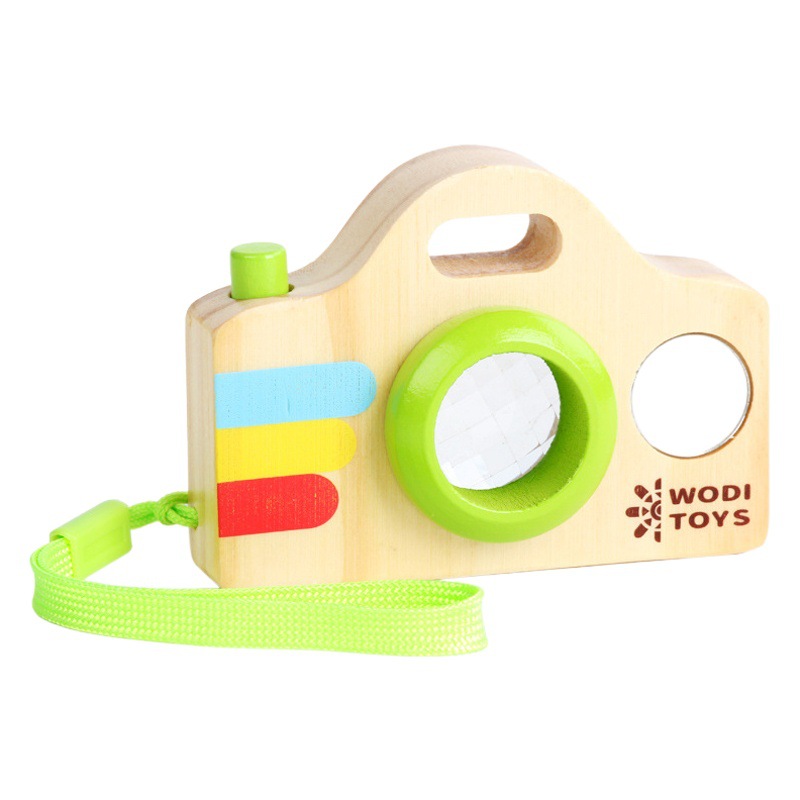Caleidoscopio de Madera Multi-Prisma con Forma de Cámara SLR - Juguete Educativo para Niños