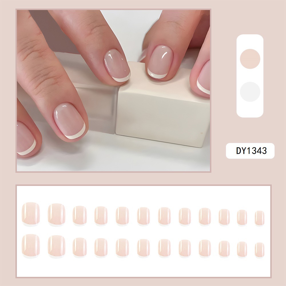 Comercio extranjero venta en caliente polvo desnudo bordes blancos manicure francés simple suave viento desgaste de uñas 24 piezas de parche de uñas