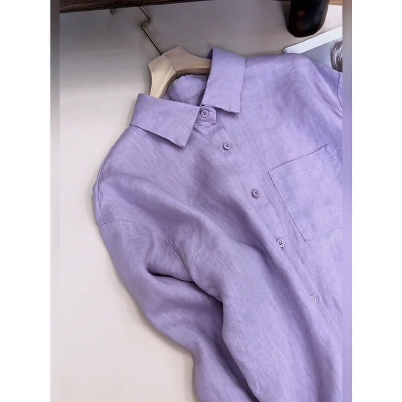 2026 Spring and Summer New Style Purple Lapel Single-Breasted Long-Sleeved Shirt for Women Korean Fashion Versatile Thin Sun Protection Shirt 2026 Spring and Summer New Style Purple Lapel Single-Breasted Long-Sleeved Shirt for Women Korean Fashion Versatile Thin Sun Protection Shirt