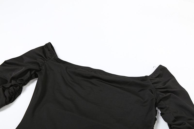 Winter Women Clothing Sweet Fresh off Neck Tube Top Puffed Sleeves Pleated Short Dress