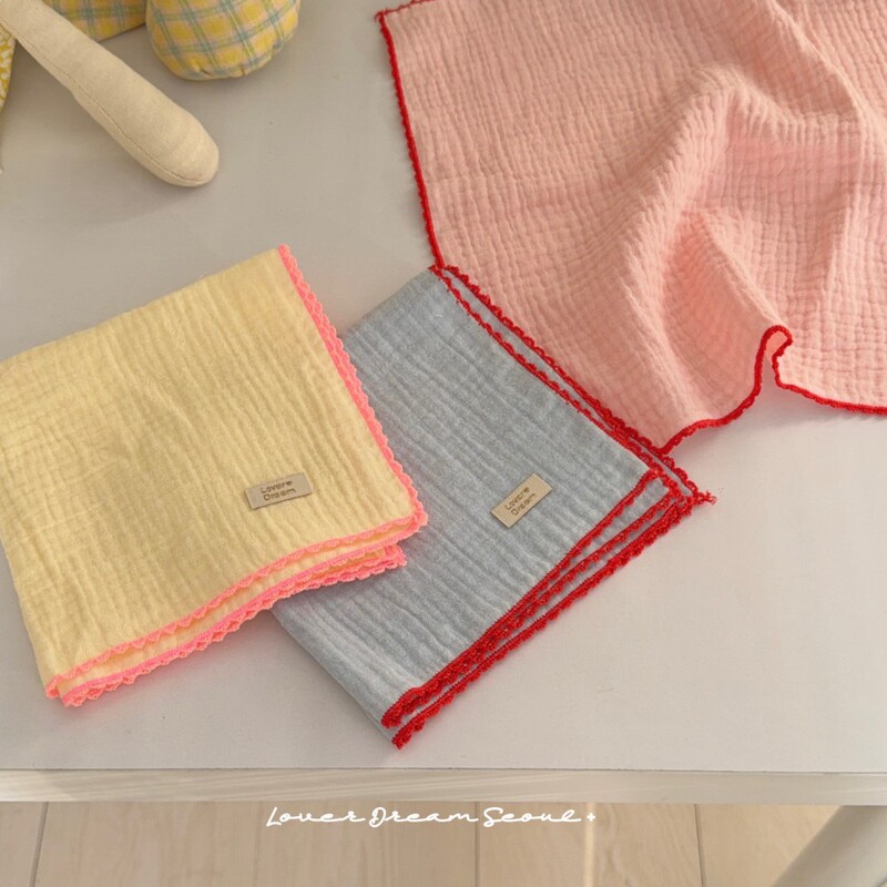 Korean Ins Autumn and Winter New Colorful Solid Color Handmade Fabric Handkerchief Square Scarf Sweet Cute Fresh Style Face Towel for Women